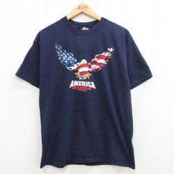 L★古着 半袖 ビンテージ Tシャツ メンズ 00年代 00s ワシ 星条旗 コットン クルーネック 紺 ネイビー 24feb17 中古