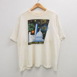【50%OFF】XL★古着 半袖 ビンテージ Tシャツ メンズ 00年代 00s 花火 大きいサイズ クルーネック 生成り 24feb19 中古