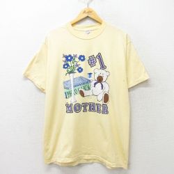 XL★古着 ジャージーズ 半袖 ビンテージ Tシャツ メンズ 90年代 90s クマ クルーネック USA製 薄黄 イエロー 24feb20 中古