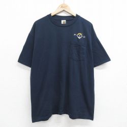 【50%OFF】XL★古着 半袖 ビンテージ Tシャツ メンズ 00年代 00s PETRO 胸ポケット付き 大きいサイズ コットン クルーネック 紺 ネイビー 24feb21 中古