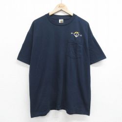 XL★古着 半袖 ビンテージ Tシャツ メンズ 00年代 00s PETRO 胸ポケット付き 大きいサイズ コットン クルーネック 紺 ネイビー 24feb21 中古