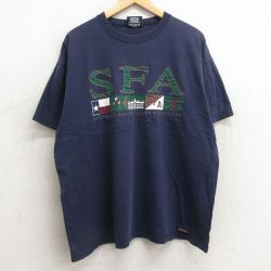 XL★古着 ジャンスポーツ 半袖 ビンテージ Tシャツ メンズ 90年代 90s SFA ステファンFオースティンステート 大学 大きいサイズ コットン クルーネック USA製 紺 ネイビー 【spe】 24feb22 中古