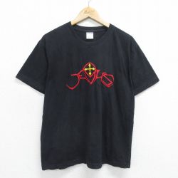 【50%OFF】L★古着 半袖 ビンテージ Tシャツ メンズ 90年代 90s JESUS 刺繍 コットン クルーネック 黒 ブラック 24feb22 中古