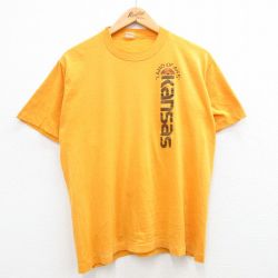 L★古着 半袖 ビンテージ Tシャツ メンズ 80年代 80s カンザス クルーネック 黄 イエロー 24feb23 中古