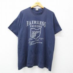 【50%OFF】XL★古着 フルーツオブザルーム 半袖 ビンテージ Tシャツ メンズ 90年代 90s フェアレス ファルコンズ 大きいサイズ コットン クルーネック USA製 紺 ネイビー 24feb23 中古