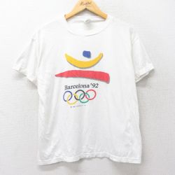 L★古着 半袖 ビンテージ Tシャツ メンズ 90年代 90s バルセロナオリンピック クルーネック 白 ホワイト 24feb23 中古
