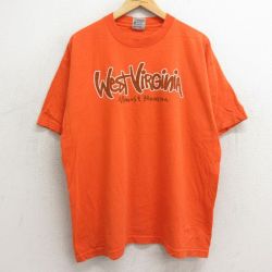 XL★古着 半袖 ビンテージ Tシャツ メンズ 90年代 90s ウエストバージニア 大きいサイズ コットン クルーネック USA製 オレンジ 24feb23 中古