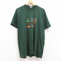 XL★古着 フルーツオブザルーム 半袖 ビンテージ Tシャツ メンズ 90年代 90s ゴルフ 刺繍 大きいサイズ クルーネック USA製 緑 グリーン 24feb24 中古