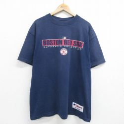 XL★古着 マジェスティック 半袖 ビンテージ Tシャツ メンズ 00年代 00s MLB ボストンレッドソックス 大きいサイズ クルーネック 紺 ネイビー メジャーリーグ ベースボール 野球 24feb26 中古