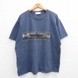 XL★古着 半袖 ビンテージ Tシャツ メンズ 00年代 00s サメ 大きいサイズ コットン クルーネック 紺 ネイビー 24feb26 中古