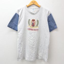 L★古着 半袖 ビンテージ Tシャツ メンズ 90年代 90s ヨットクラブ コネチカット ツートンカラー コットン クルーネック 薄グレー他 霜降り 24feb28 中古