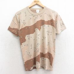 S★古着 半袖 ビンテージ Tシャツ メンズ 90年代 90s デザートカモ チョコチップ クルーネック USA製 ベージュ他 カーキ 迷彩 24feb29 中古