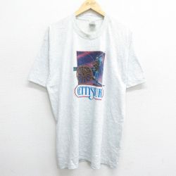 XL★古着 フルーツオブザルーム 半袖 ビンテージ Tシャツ メンズ 90年代 90s ゲティスバーグ 男性 ロング丈 クルーネック USA製 薄グレー 霜降り 24mar01 中古