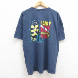 【50%OFF】XL★古着 半袖 ビンテージ Tシャツ メンズ 00年代 00s ダイブ 大きいサイズ コットン クルーネック 紺 ネイビー 24mar01 中古