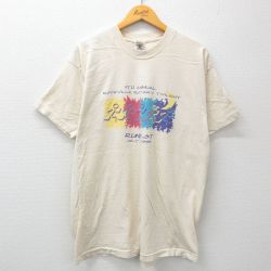 XL★古着 フルーツオブザルーム 半袖 ビンテージ Tシャツ メンズ 90年代 90s RUNFEST 企業広告 Power Bar コットン クルーネック 生成り 24mar01 中古