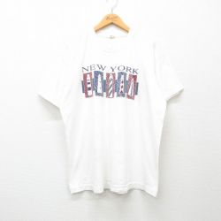 XL★古着 スクリーンスターズ 半袖 ビンテージ Tシャツ メンズ 80年代 80s ニューヨーク 灯台 コットン クルーネック USA製 白 ホワイト 24mar05 中古