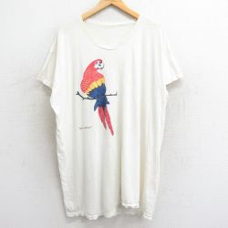 XL★古着 半袖 ビンテージ Tシャツ メンズ 90年代 90s オウム 大きいサイズ ロング丈 クルーネック 白 ホワイト 24mar05 中古