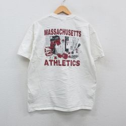 XL★古着 ヘインズ Hanes 半袖 ビンテージ Tシャツ メンズ 00年代 00s UMASS マサチューセッツ コットン クルーネック 白 ホワイト 24mar06 中古