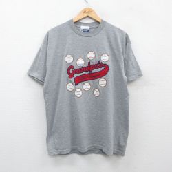 L★古着 半袖 ビンテージ Tシャツ メンズ 90年代 90s グランパ 野球 クルーネック USA製 グレー 霜降り 24mar06 中古