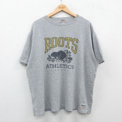 XL★古着 半袖 ビンテージ Tシャツ メンズ 00年代 00s ROOTS 大きいサイズ クルーネック カナダ製 グレー 霜降り 【spe】 24mar06 中古