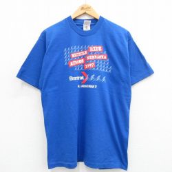 L★古着 フルーツオブザルーム 半袖 ビンテージ Tシャツ メンズ 90年代 90s 自転車 Brantrak コットン クルーネック 青 ブルー 24mar07 中古