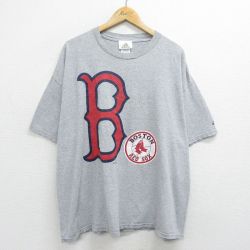 XL★古着 アディダス adidas 半袖 ビンテージ Tシャツ メンズ 00年代 00s MLB ボストンレッドソックス 大きいサイズ クルーネック グレー 霜降り メジャーリーグ ベースボール 野球 24mar08 中古