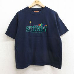 L★古着 半袖 ビンテージ Tシャツ メンズ 90年代 90s シドニー 刺繍 コットン クルーネック オーストラリア製 紺 ネイビー 24mar11 中古