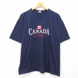 90s 半袖Tシャツ ケベック国旗刺繍 ネイビー XL | 古着