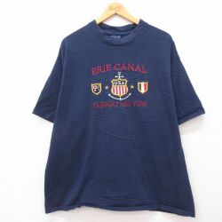 【50%OFF】XL★古着 半袖 ビンテージ Tシャツ メンズ 00年代 00s エリー運河 イカリ USAロゴ 刺繍 大きいサイズ クルーネック 紺 ネイビー 24mar12 中古