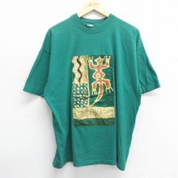 XL★古着 半袖 ビンテージ Tシャツ メンズ 00年代 00s アフリカ 大きいサイズ コットン クルーネック 緑 グリーン 24mar15 中古