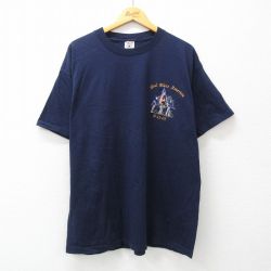 XL★古着 半袖 ビンテージ Tシャツ メンズ 00年代 00s 星条旗 God 刺繍 大きいサイズ コットン クルーネック 紺 ネイビー 24mar15 中古