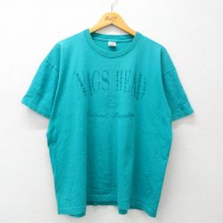 XL★古着 フルーツオブザルーム 半袖 ビンテージ Tシャツ メンズ 90年代 90s ナグスヘッド 大きいサイズ コットン クルーネック USA製 青緑 24mar15 中古