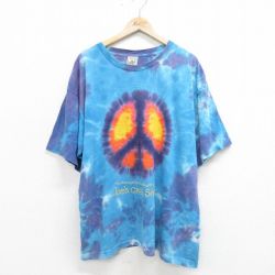 XL★古着 半袖 ビンテージ Tシャツ メンズ 90年代 90s ピースマーク 大きいサイズ コットン クルーネック USA製 紺他 ネイビー タイダイ 【spe】 24mar18 中古