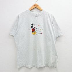 【50%OFF】XL★古着 半袖 ビンテージ Tシャツ メンズ 90年代 90s ディズニー DISNEY ミッキー MICKEY MOUSE 大きいサイズ クルーネック USA製 薄グレー 霜降り 24mar19 中古