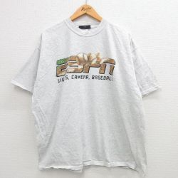 XL★古着 半袖 ビンテージ Tシャツ メンズ 00年代 00s ESPN 野球 大きいサイズ クルーネック 薄グレー 霜降り 【spe】 24mar19 中古