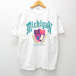 XL★古着 半袖 ビンテージ Tシャツ メンズ 00年代 00s ミシガン 花 コットン クルーネック 白 ホワイト 24mar19 中古