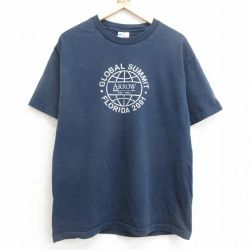 XL★古着 半袖 ビンテージ Tシャツ メンズ 00年代 00s アロー コットン クルーネック USA製 濃紺 ネイビー 【spe】 24mar22 中古