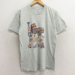 M★古着 半袖 ビンテージ Tシャツ メンズ 80年代 80s ローマ クルーネック グレー 霜降り 24mar22 中古