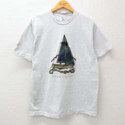 L★古着 アメリカンイーグル American Eagle 半袖 ビンテージ Tシャツ メンズ 90年代 90s ヨット キューカ コットン クルーネック USA製 薄グレー 霜降り 24mar23 中古
