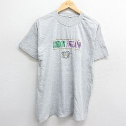 L★古着 半袖 ビンテージ Tシャツ メンズ 90年代 90s ロンドン イングランド 刺繍 クルーネック グレー 霜降り 24mar23 中古