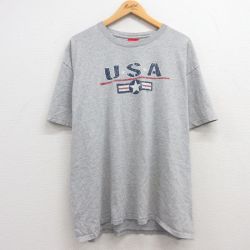 XL★古着 半袖 ビンテージ Tシャツ メンズ 00年代 00s USAロゴ 大きいサイズ コットン クルーネック グレー 霜降り 24mar27 中古