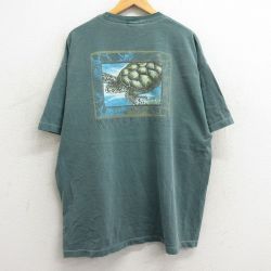 XL★古着 半袖 ビンテージ Tシャツ メンズ 90年代 90s カメ マートルビーチ 大きいサイズ コットン クルーネック USA製 緑 グリーン 【spe】 24mar27 中古