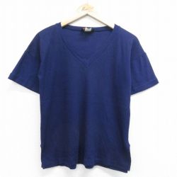 S★古着 半袖 ビンテージ Tシャツ メンズ 80年代 80s 無地 Vネック USA製 紺 ネイビー 24apr01 中古