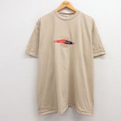 XL★古着 オニータ ONEITA 半袖 ビンテージ Tシャツ メンズ 90年代 90s サンドブリッジ 刺繍 大きいサイズ コットン クルーネック ベージュ カーキ 24apr04 中古