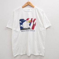 【50%OFF】XL★古着 半袖 ビンテージ Tシャツ メンズ 00年代 00s ワシ 星条旗 コットン クルーネック 白 ホワイト 24apr05 中古