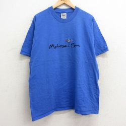XL★古着 ヘインズ Hanes 半袖 ビンテージ Tシャツ メンズ 00年代 00s モヒガンサン 刺繍 大きいサイズ コットン クルーネック 青 ブルー 24apr08 中古