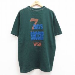 XL★古着 半袖 ビンテージ Tシャツ メンズ 90年代 90s サッカー 7days 大きいサイズ コットン クルーネック 緑 グリーン 24apr08 中古