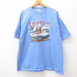 XL★古着 半袖 ビンテージ Tシャツ メンズ 00年代 00s 星条旗 大きいサイズ コットン クルーネック 薄紺 ネイビー 24apr10 中古