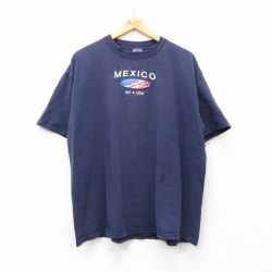 XL★古着 半袖 ビンテージ Tシャツ メンズ 00年代 00s メキシコ 星条旗 刺繍 大きいサイズ コットン クルーネック 紺 ネイビー 24apr10 中古
