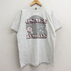 XL★古着 フルーツオブザルーム 半袖 ビンテージ Tシャツ メンズ 90年代 90s オーセージインディアンス フットボール クルーネック USA製 薄グレー 霜降り 24apr16 中古
